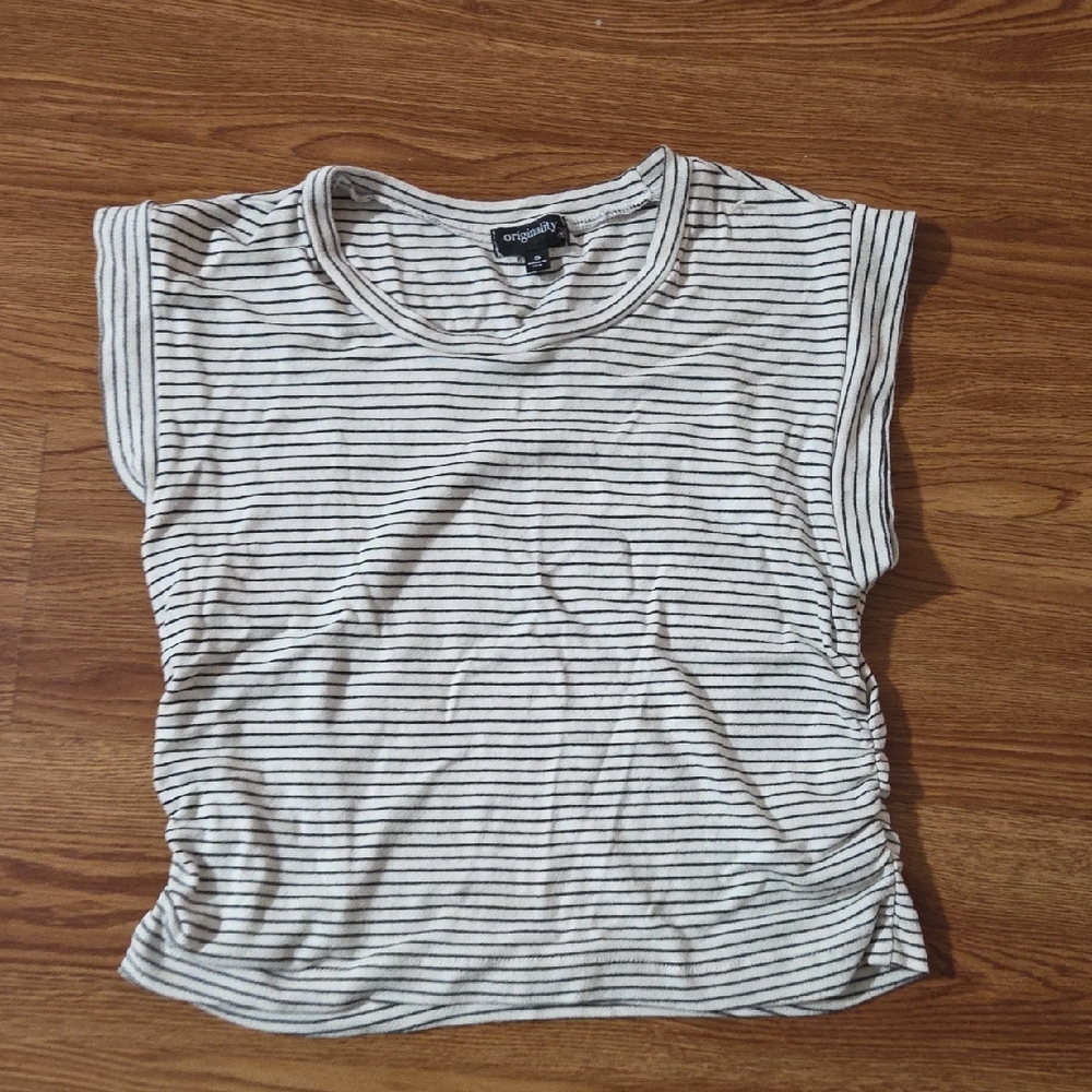 Oroginality Black and White Striped Crop Top, Size S